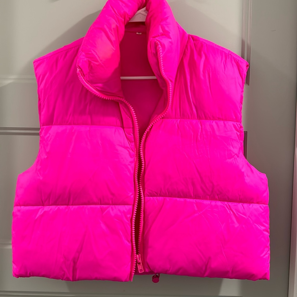 Bright Pink cropped puffer vest